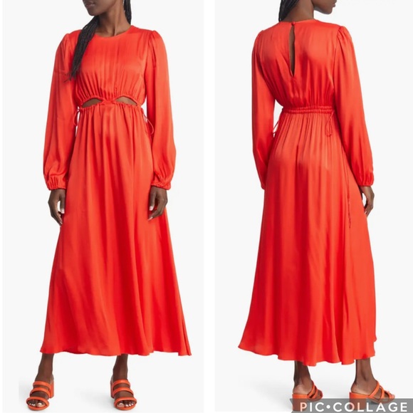 FARM Rio Dresses & Skirts - Farm Rio Ruched Cut Out Satin Maxi Dress‎ Red XS